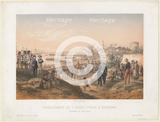 Landing of the Turkish army at Yevpatoriaunder the command of Omer Pasha, 1855. Artist: Deroy, Isidore Laurent (1793-1886)