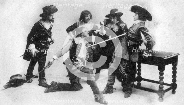 The duel, scene from act I of The Breed of the Treshams by John Rutherford, 20th century. Artist: Unknown