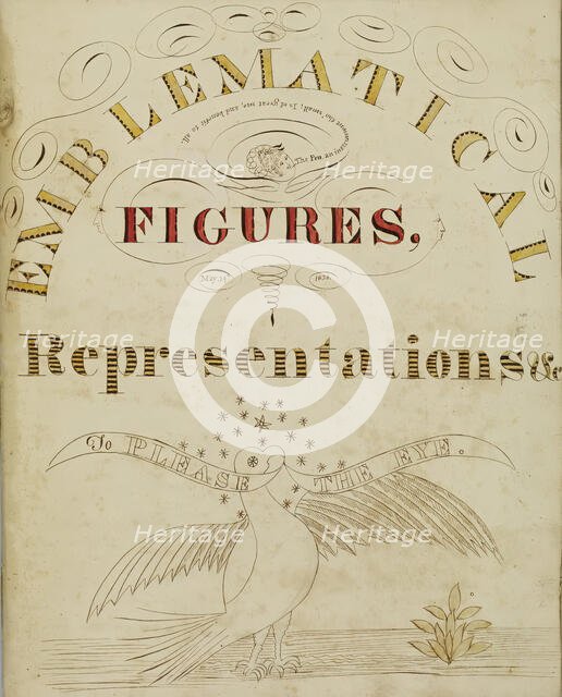 Title page: "Emblematical Figures, Representations and Etc. to Please the Eye", 1826-1827.  Creator: Justus Dalee.