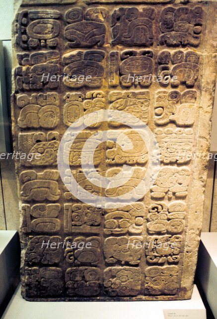 Mayan lintel listing the nine generations of rulers at Yaxchilan, 450-550. Artist: Unknown