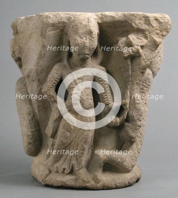 Capital with Saint George and the Dragon, French, 12th-13th century. Creator: Unknown.