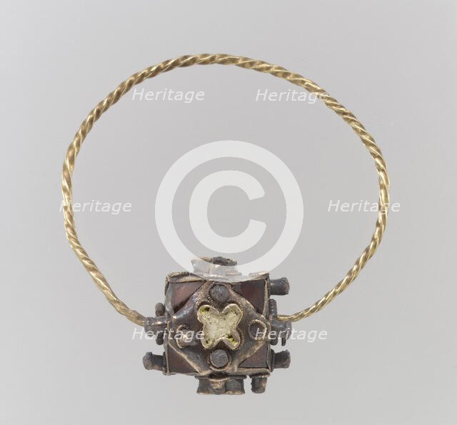 One of a Pair of Gold Earrings with Garnets, Frankish, second half 8th century. Creator: Unknown.