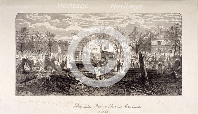 Cemetery at Bunhill Fields, Finsbury, London, 1866. Artist: Anon