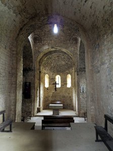 Interior of the Church of the Monastery of Sant Pere de Graudescaldes in the foothills of the Bus…