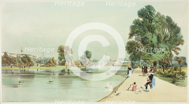 The Horseguards from St. James's Park, plate fourteen from Original Views of London as It Is, 1842. Creator: Thomas Shotter Boys.