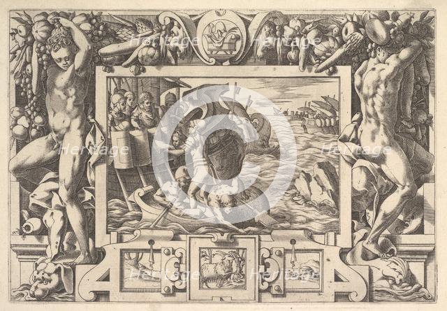 Aeëtes Gathers the Limbs of Absyrtes (Tandis qu'il fait les membres ramasser, Grecs font d..., 1563. Creator: Rene Boyvin.