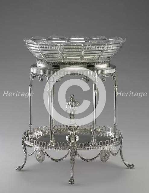 Centerpiece (metal stand and glass bowl), 1792. Creator: William Pitts (British); Joseph Preedy (British).