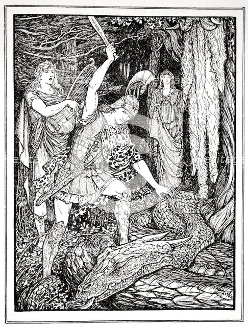 'How the Serpent that guarded the Gold Fleece was slain', 1926.  Artist: Henry Justice Ford