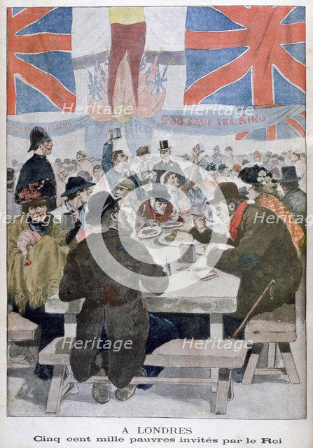 Dinner for the poor in celebration of the coronation of King Edward VII, London, 1902. Artist: Unknown
