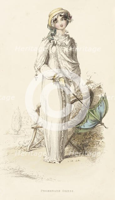 Fashion Plate (Promenade Dress), 1812. Creator: Rudolph Ackermann.