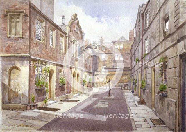 View of almshouses in Cock Court, Jewry Street, City of London, 1886.                       Artist: John Crowther