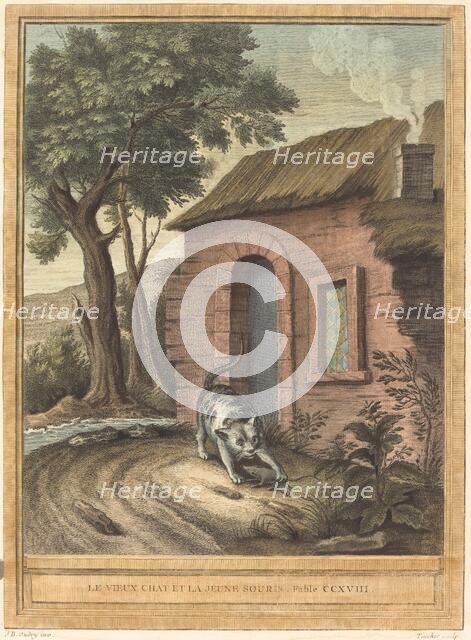 Le vieux chat et la jeune Souris (The Old Catand the Young Mouse), published 1759. Creator: Johann Christoph Teucher.