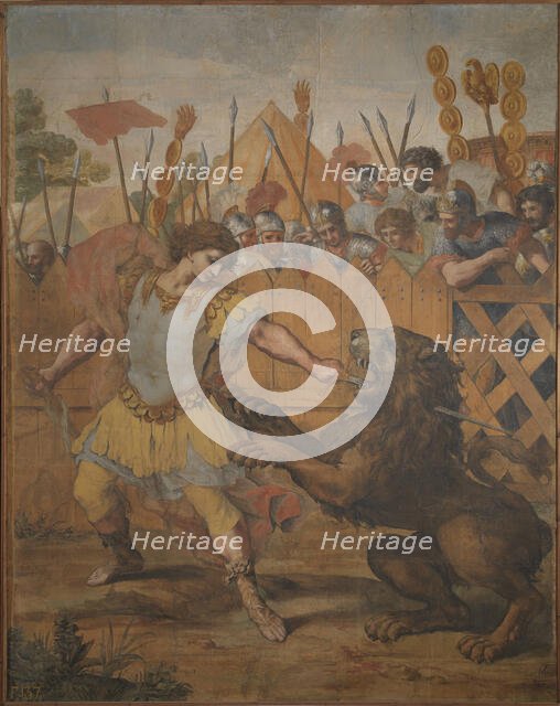 Constantine kills the lion, 1636. Creator: Cortona, Pietro da (1596-1669).