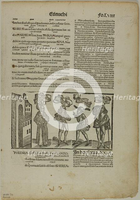 The Eunuch from Terenti cum directorio, Plate 29 from Woodcuts...1496...assembled 1929. Creators: Unknown, Johann Reinhard Grüninger, Terence, Wilhelm Ludwig Schreiber.