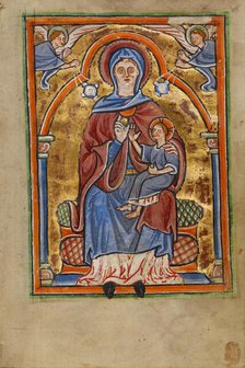 The Virgin and Child Enthroned; Illustrated Vita Christi, with devotional..., about 1190-1200. Creator: Unknown.