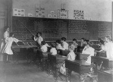 Elementary school children studying map of city, Washington, D.C., (1899?). Creator: Frances Benjamin Johnston.
