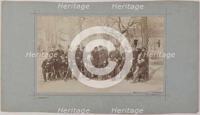 Group portrait of soldiers in a park, 1870. Creator: Andre-Adolphe-Eugene Disderi.