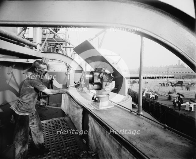 U.S.S. Oregon, 1-pounder and gunner, between 1896 and 1901. Creator: Unknown.