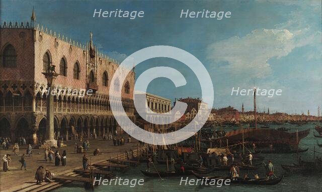 The Pier towards the Riva degli Schiavoni with the Column of Saint Mark, before 1742. Creator: Canaletto (1697-1768).