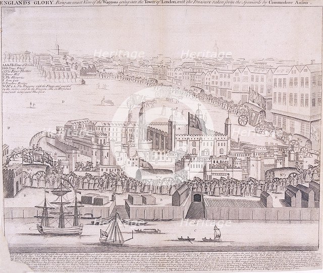 View of the Tower of London from the River Thames, 1744. Artist: Anon