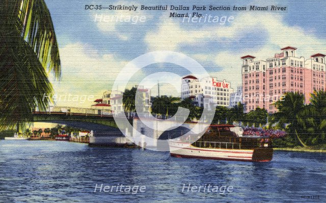 'Strikingly beautiful Dallas Park section from Miami River, Miami, Florida', USA, 1950. Artist: Unknown