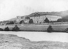 Chatsworth House from across the River Derwent, Derbyshire, late 19th or early 20th century. Artist: Unknown