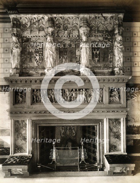 Fireplace and ornate mantlepiece in the saloon at Eaton Hall, Eccleston, Cheshire, 1887.  Artist: Henry Bedford Lemere.