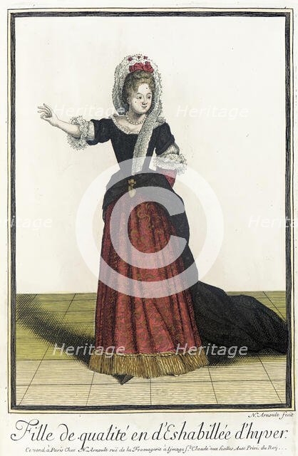 Recueil des modes de la cour de France, 'Fille de Qualité en d'Eshabillée d'Hyver', 1685. Creator: Nicolas Arnoult.