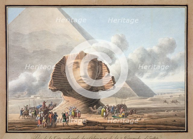 View of the head of the Sphinx and the Pyramid of Khafre, Giza, Egypt, c1790. Artist: Louis-Francois Cassas
