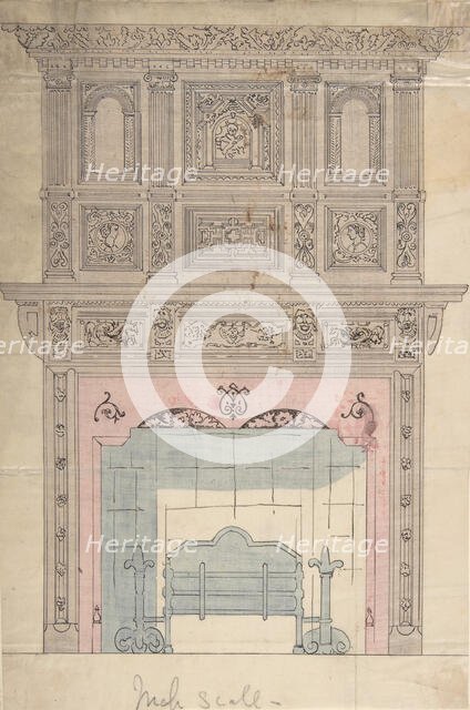 Design for Fireplace and Grate, 19th century. Creator: Anon.