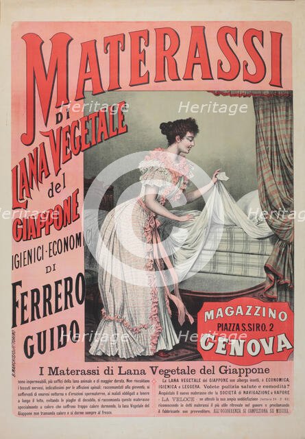 Advertising of mattress made from Japanese vegetable wool, 1900s-1910s. Creator: Dalsani (Giorgio Ansaldi) (1844-1922).