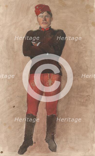 Standing soldier with folded arms, 1880-1910. Creator: Ladislav Mednyanszky.