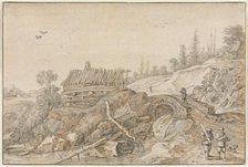 Hilly Landscape with Hut Beside a Stream, 1627. Creator: van de Velde Esaias (Dutch, 1587-1630).