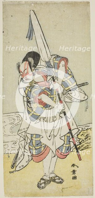 The Actor Nakamura Juzo II as Asahara Hachiro disguised as the servant of a princely..., c. 1773. Creator: Shunsho.