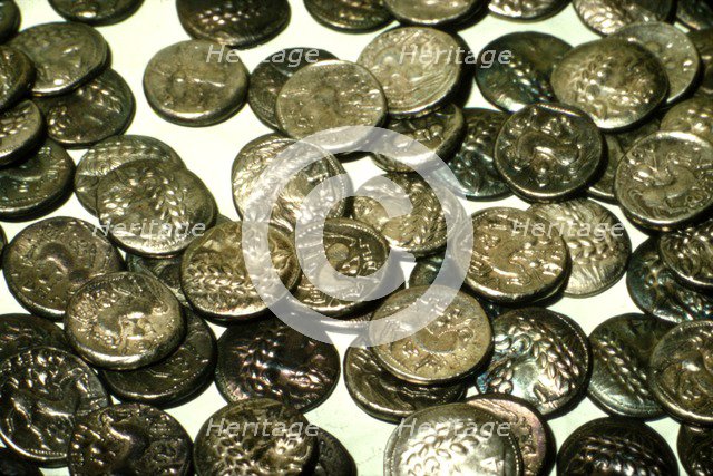 Hoard of Celtic Coins, (some copy Greek originals) found in Hungary, Silver, 1st Century BC.  Artist: Unknown.