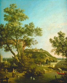 English Landscape Capriccio with a Palace, c. 1754. Creator: Canaletto.