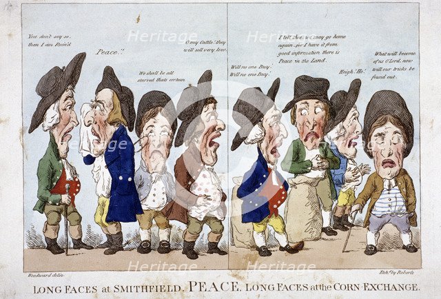 'Men bemoaning peace', Corn Exchange, London, 1815. Artist: Piercy Roberts