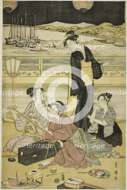 Evening party at Shinagawa, c. 1790. Creator: Utagawa Toyokuni I.