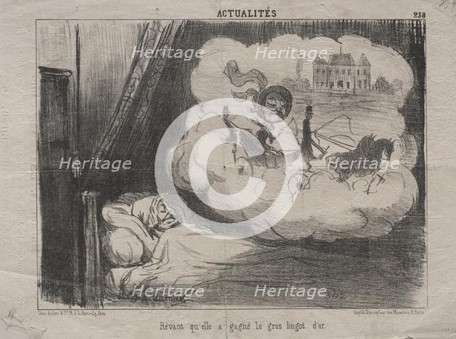 Actualities (No. 238): Dreaming that she had won many bars of gold, 1851. Creator: Honoré Daumier (French, 1808-1879).