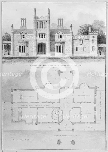 Belmead, for Philip St. George Cocke, Powhatan Co., Virginia (elevation and plan), 1845. Creator: Alexander Jackson Davis.