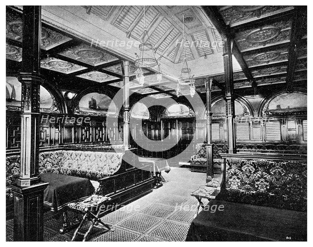First class smoking room on board the P&O steamship SS 'India', 1901. Artist: Unknown
