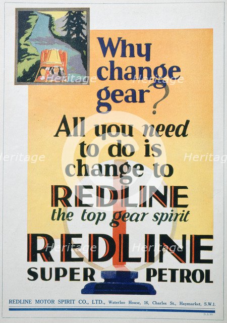 Red Line petrol advert, 1929. Artist: Unknown