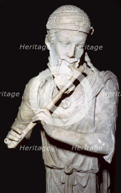 Marble herm: satyr playing the plagiaulos / flute, Lazio, Rome, Italy, 1st Century. Artist: Unknown