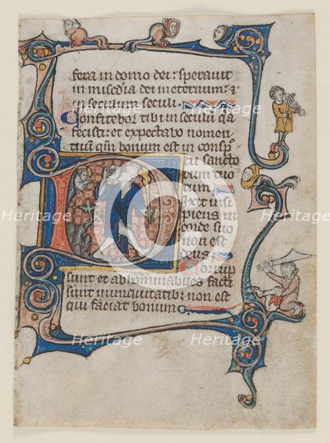 Leaf from a Psalter: Initial D: A Fool Rebuked by God, c. 1300-1320. Creator: Unknown.