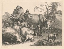Shepherd Wearing a Cape Driving a Flock, after 1776. Creator: Francesco Londonio.