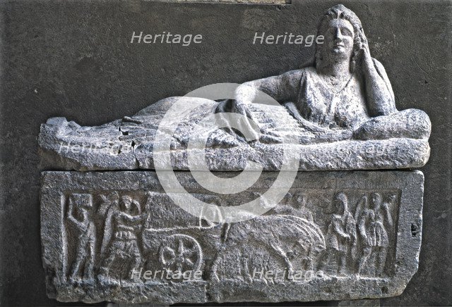 Etruscan Sarcophagus with the sculpture of a woman on the cover.