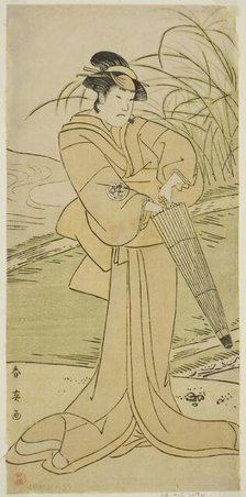 The Actor Yamashita Kinsaku II as Okaya in the Play Yomogi Fuku Noki no Tamamizu..., c. 1795. Creator: Katsukawa Shun'ei.