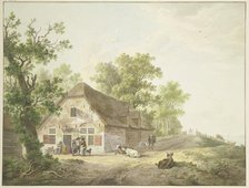 Farmhouse by the road, on which there are five cows and a rider, in front of the..., 1803. Creator: Abraham Teerlink.