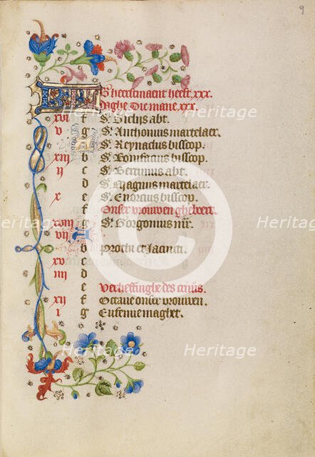 September Calendar Page; Book of Hours, after 1460. Creator: Unknown.