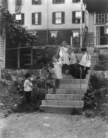 Woman on steps with 5 children, Lynn, Mass., (1895?). Creator: Frances Benjamin Johnston.